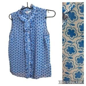 Boden Sleeveless Blouse with Blue Floral Design